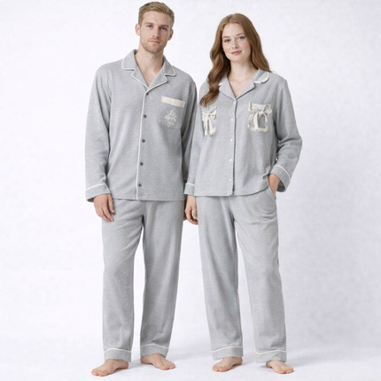 Japansk-Inspirert Par-Pysjamas i Myk Bomull – Unisex 2-delt Sett (Løs Passform) | Vår Hjemmesett