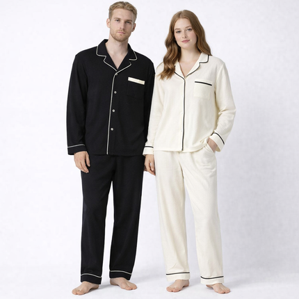 Japansk-Inspirert Par-Pysjamas i Myk Bomull – Unisex 2-delt Sett (Løs Passform) | Vår Hjemmesett