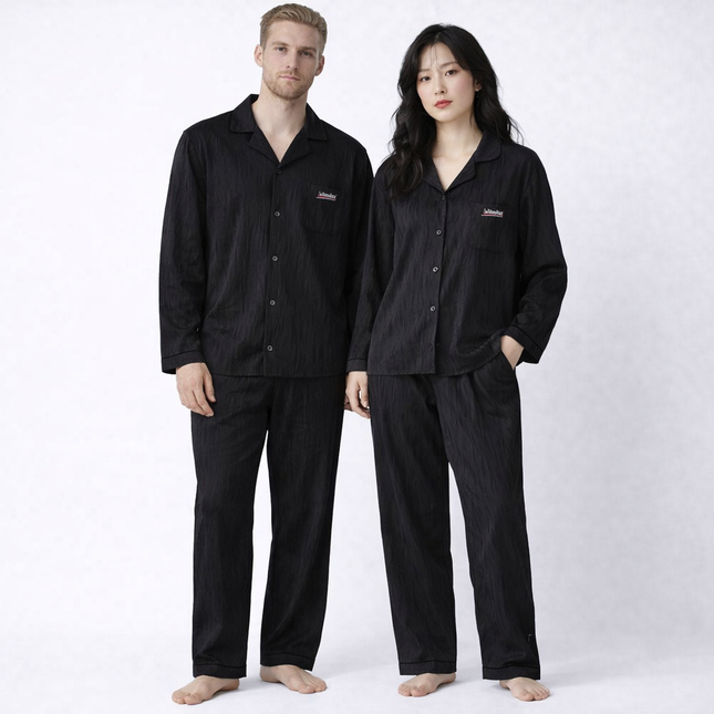 Japansk-Inspirert Par-Pysjamas i Myk Bomull – Unisex 2-delt Sett (Løs Passform) | Vår Hjemmesett