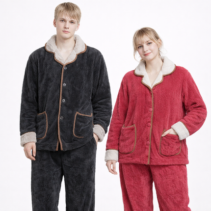 Matchende Par-Pysjamas i Varm Flanell – 2-delt Vintersett til Dame & Herre | Tykk Nattøy/Loungewear