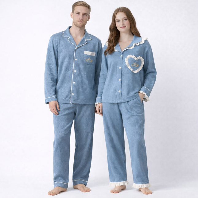 Japansk-Inspirert Par-Pysjamas i Myk Bomull – Unisex 2-delt Sett (Løs Passform) | Vår Hjemmesett