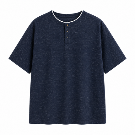 Henley T-Skjorte til Herre i Lyocell | Kortermet Topp med Lag-på-Lag Design