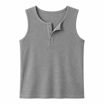 Ribbestrikket Henley Tank Topp til Herre – Ermeløs Topp med Knapper