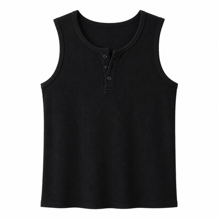 Ribbestrikket Henley Tank Topp til Herre – Ermeløs Topp med Knapper