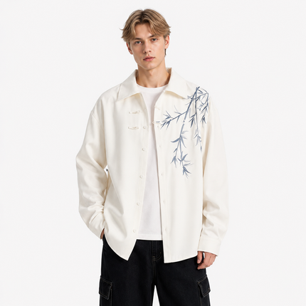Brodert Skjorte til Herre – Oversized Kortermet Skjorte med Blomstermotiv