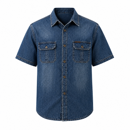 Denimskjorte til Herre – Kortermet Skjorte med Klassisk Krage