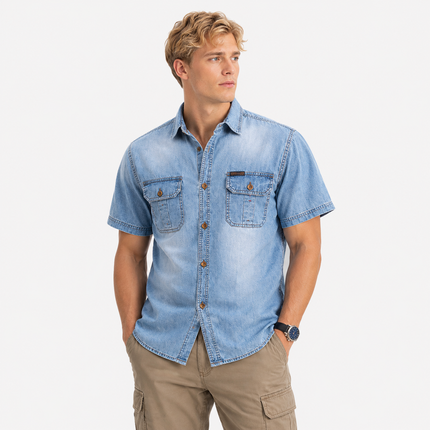 Denimskjorte til Herre – Kortermet Skjorte med Klassisk Krage