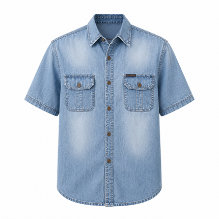 Denimskjorte til Herre – Kortermet Skjorte med Klassisk Krage