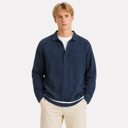 Linskjorte til Herre – Langermet Pullover med Firkantet Hals