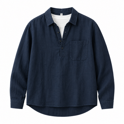 Linskjorte til Herre – Langermet Pullover med Firkantet Hals