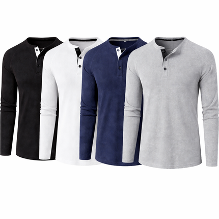 Herre T-skjorte i Vaffelstruktur – Slim Fit Langermet Henley i Bomull Pakke