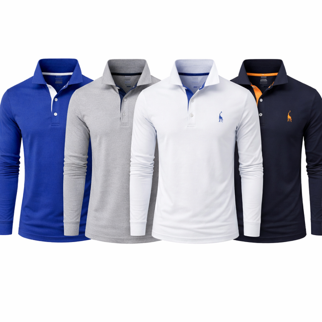 Langermet Pique Skjorte for Herre – Ensfarget med Brodert Hjort, Perfekt for Vår og Business Casual Pakke