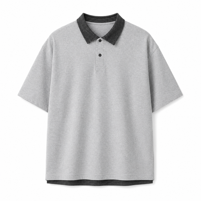 Retro Polo T-skjorte til Herre – Heavyweight Rutete Fake Two-Piece Design