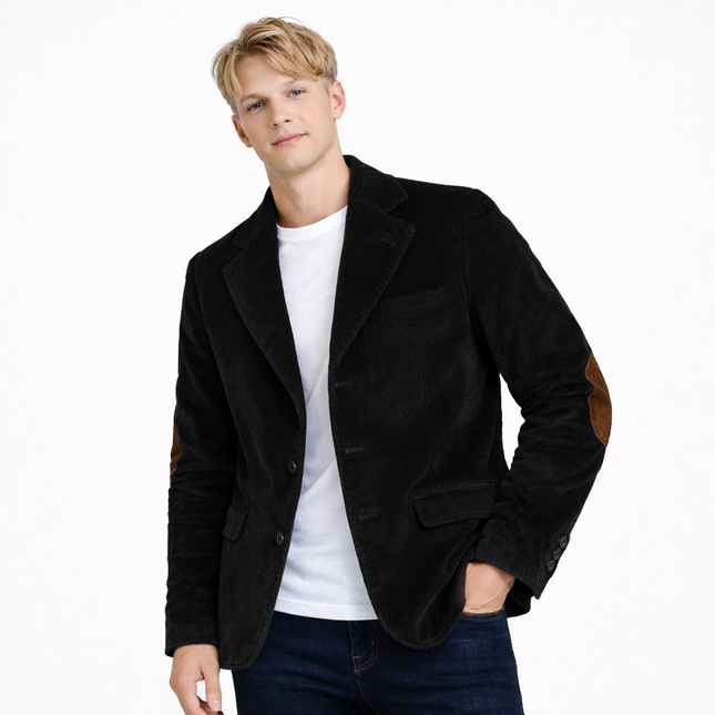 Kordfløyelsblazer til herre med albuelapper – retro business casual jakke (vår/høst)