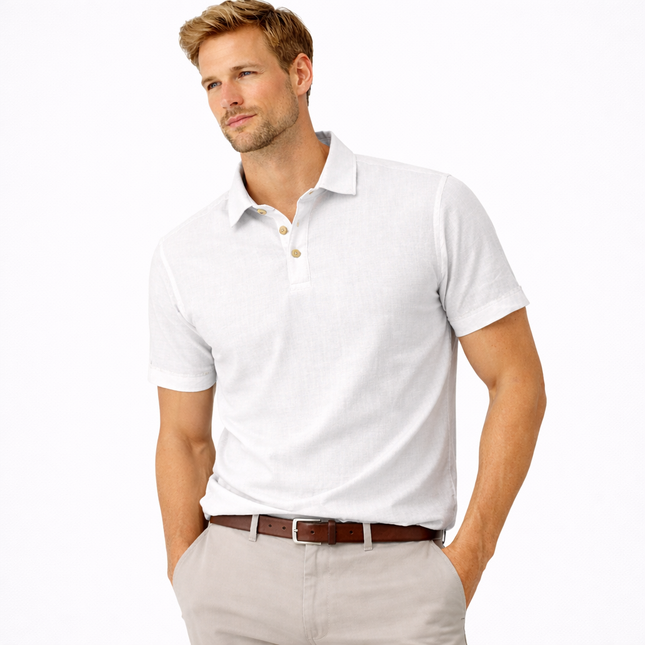 Herreskjorte i Bomull og Lin – Kortermet, Tynn og Komfortabel Sommermodell med Krage