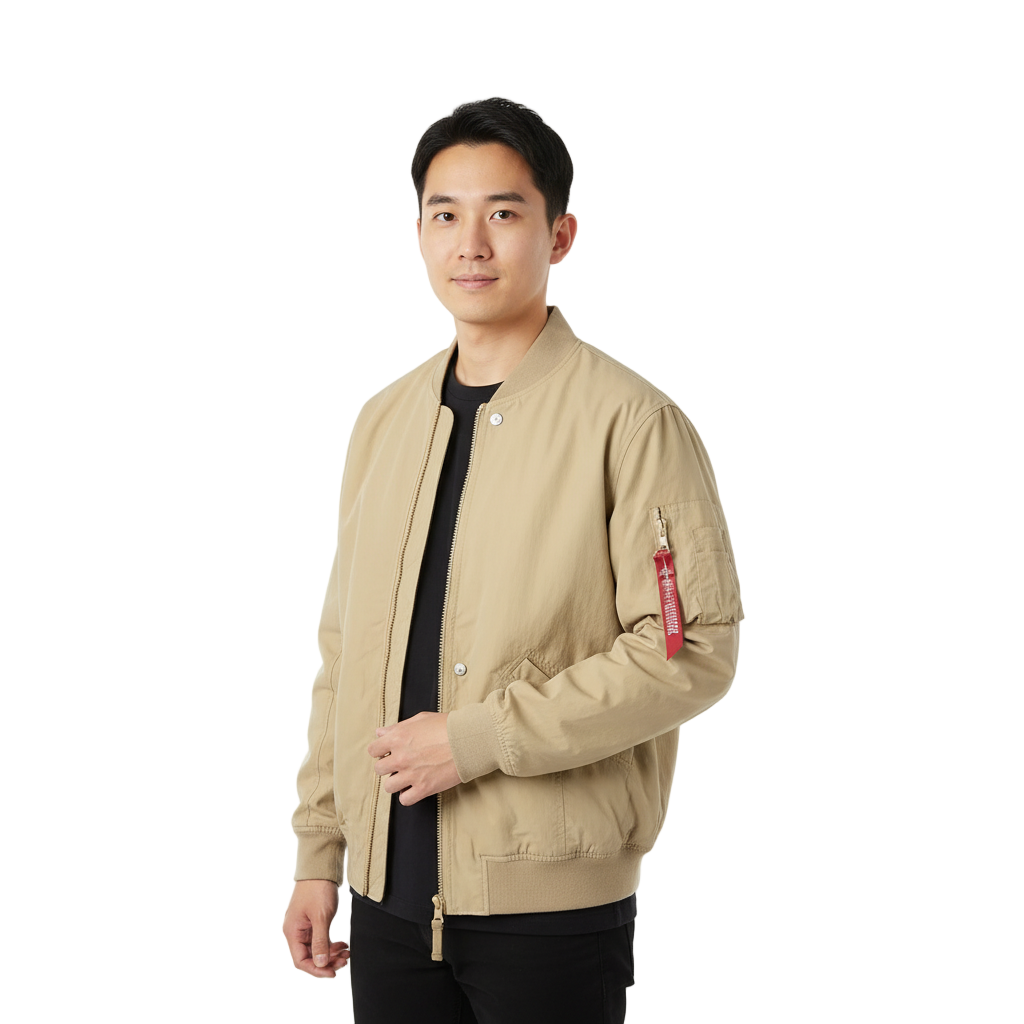 Herre Bomberjakke – Khaki MA-1 Flight Jacket | Klassisk Pilotstil med Baseballkrage
