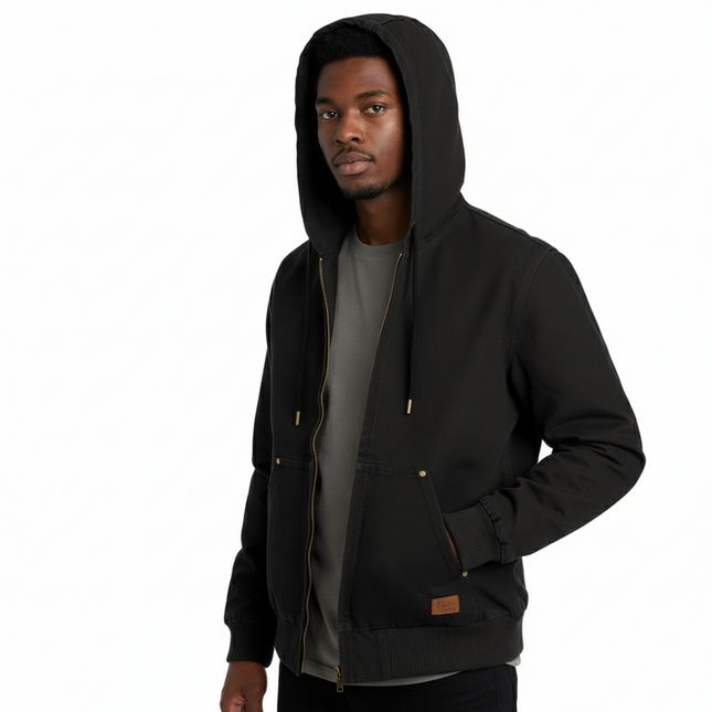 Vintage Herrejakke i Canvas – Heavyweight med Hette | Kort, Klassisk Streetwear Høstjakke