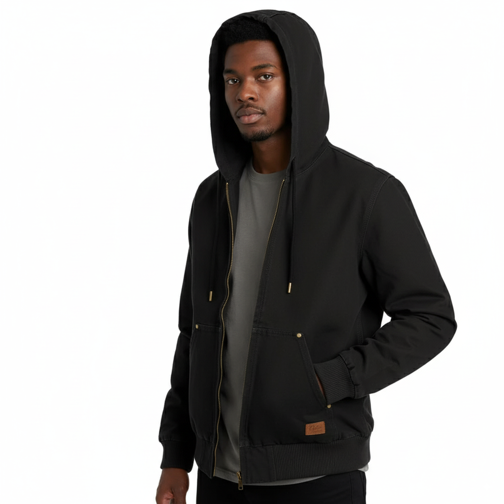 Vintage Herrejakke i Canvas – Heavyweight med Hette | Kort, Klassisk Streetwear Høstjakke