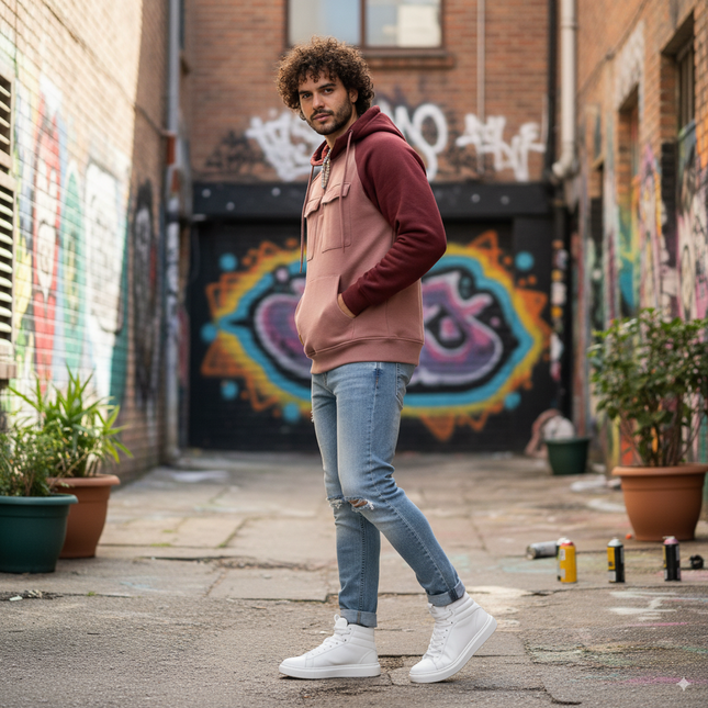 Hettegenser til Herre – Løs Passform med Patchwork & Lomme