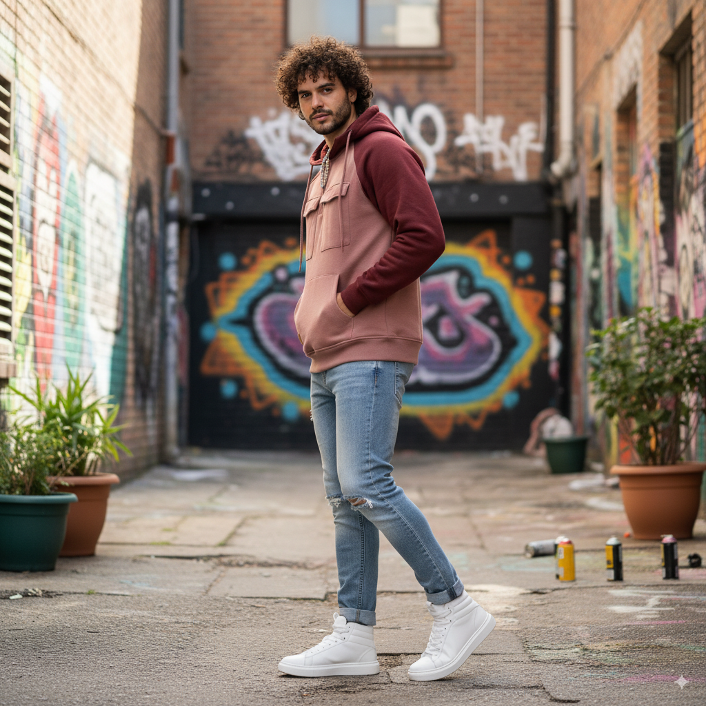 Hettegenser til Herre – Løs Passform med Patchwork & Lomme