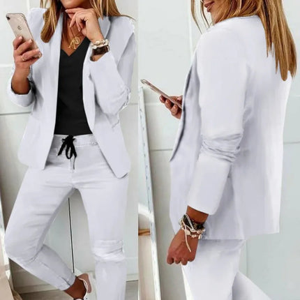 To-delt Damesett – Enkel og Elegant Blazer og Bukse med Krage og Knapper (Høst/Vår)