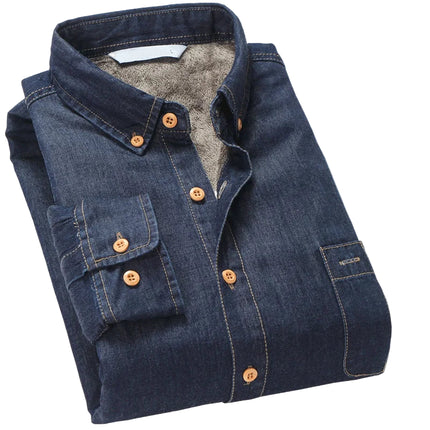 Vinter Denimskjorte for Menn – Fôret med Myk Fleece | Tøff Cowboy-skjorte i Tykk Denim som Holder Deg Varm
