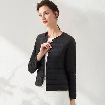 Dame Dunjakke – Ultralett & Pakkbar | Casual Parka i Matt Stoff med Hvit Andedun