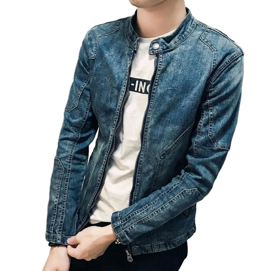 Herre Denimjakke med Glidelås – Slim Fit & Ståkrage | Casual Cowboy Ytterjakke Vår/Høst