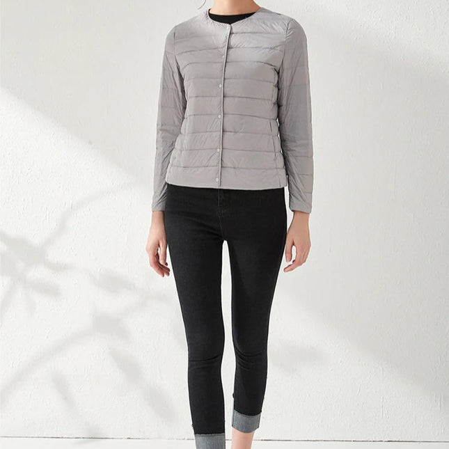 Dame Dunjakke – Ultralett & Pakkbar | Casual Parka i Matt Stoff med Hvit Andedun