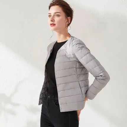 Dame Dunjakke – Ultralett & Pakkbar | Casual Parka i Matt Stoff med Hvit Andedun