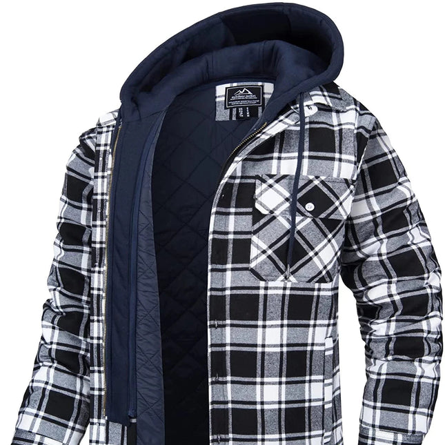 Vinter Skjortejakke for Menn med Avtakbar Hette – Tykk Rutete Flanell med Fleecefôr | Varm og Slitesterk Jakke til Kaldt Vær