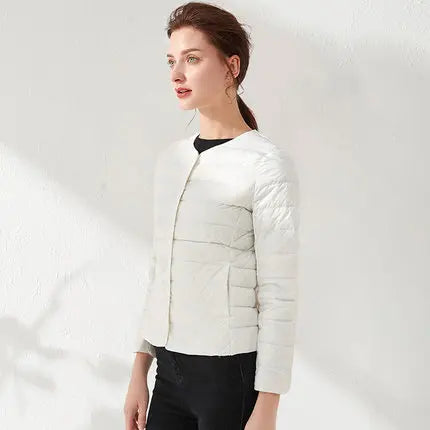 Dame Dunjakke – Ultralett & Pakkbar | Casual Parka i Matt Stoff med Hvit Andedun