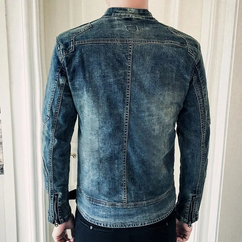 Herre Denimjakke med Glidelås – Slim Fit & Ståkrage | Casual Cowboy Ytterjakke Vår/Høst