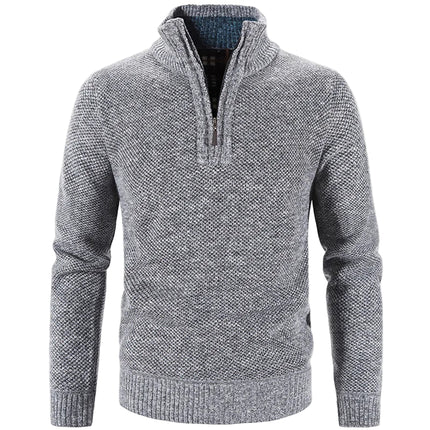 Strikkegenser for Menn – Tykk Høst/Vinter Genser med Glidelås og Høy Hals | Slim Fit & Ensfarget Elegant Design