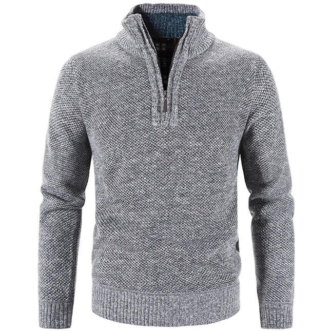 Strikkegenser for Menn – Tykk Høst/Vinter Genser med Glidelås og Høy Hals | Slim Fit & Ensfarget Elegant Design