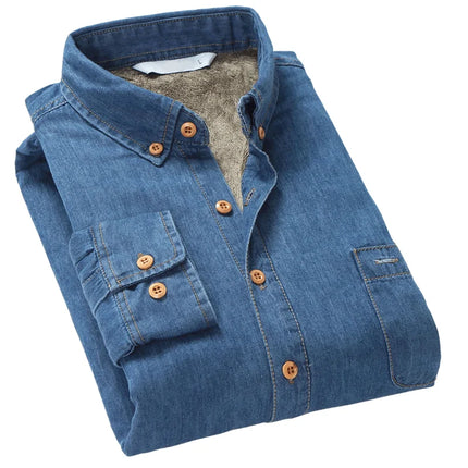Vinter Denimskjorte for Menn – Fôret med Myk Fleece | Tøff Cowboy-skjorte i Tykk Denim som Holder Deg Varm
