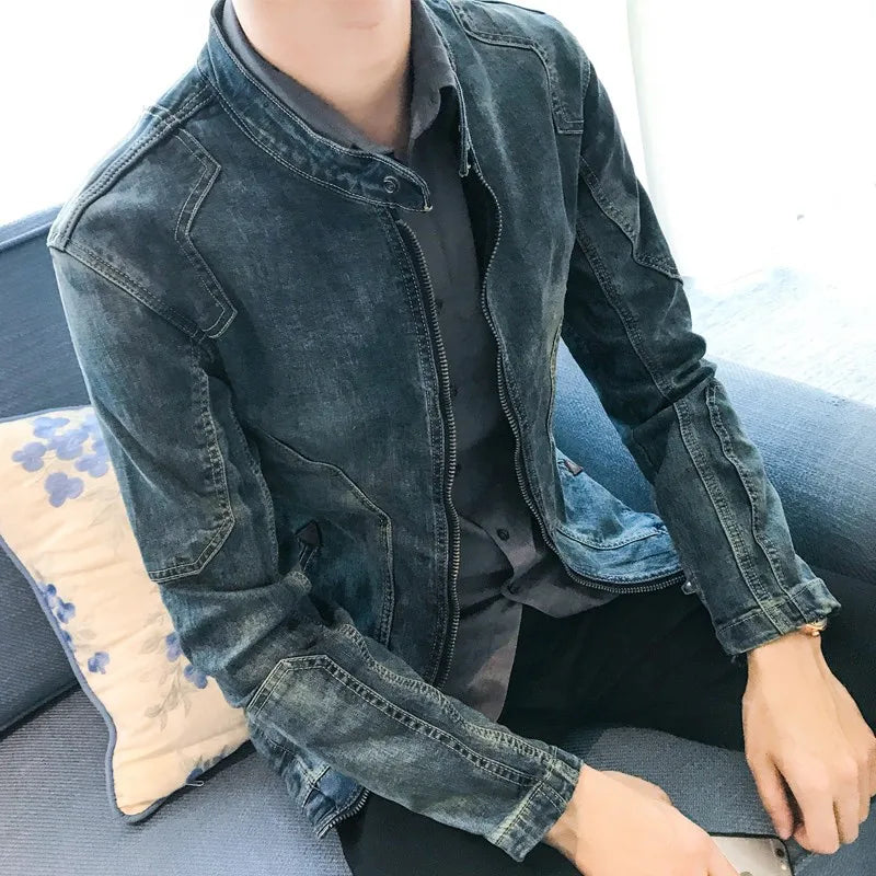 Herre Denimjakke med Glidelås – Slim Fit & Ståkrage | Casual Cowboy Ytterjakke Vår/Høst