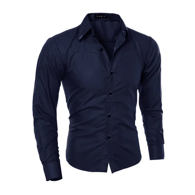 Klassisk Rutete Herreskjorte – Slim Fit Langermet Skjorte i Kongeblå | Tidløs og Komfortabel Skjorte i Store Størrelser (2025)