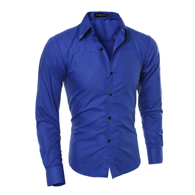 Klassisk Rutete Herreskjorte – Slim Fit Langermet Skjorte i Kongeblå | Tidløs og Komfortabel Skjorte i Store Størrelser (2025)