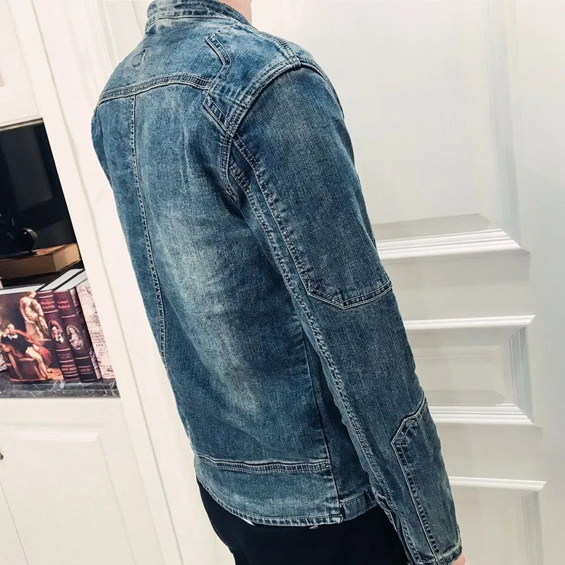 Herre Denimjakke med Glidelås – Slim Fit & Ståkrage | Casual Cowboy Ytterjakke Vår/Høst