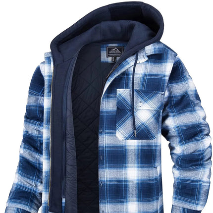 Vinter Skjortejakke for Menn med Avtakbar Hette – Tykk Rutete Flanell med Fleecefôr | Varm og Slitesterk Jakke til Kaldt Vær