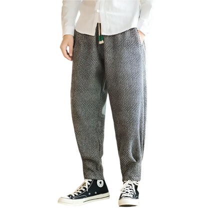 Løse Herrebukser i Kinesisk Stil – Ensfargede, Rett Passform og Ankellengde for Streetwear og Fritid