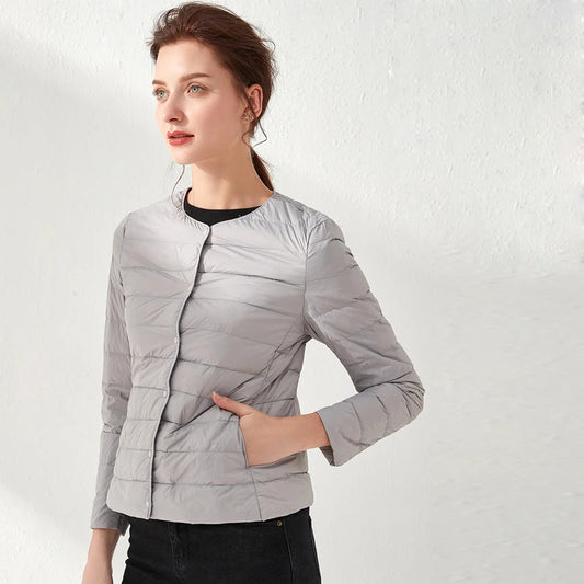 Dame Dunjakke – Ultralett & Pakkbar | Casual Parka i Matt Stoff med Hvit Andedun