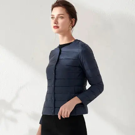 Dame Dunjakke – Ultralett & Pakkbar | Casual Parka i Matt Stoff med Hvit Andedun