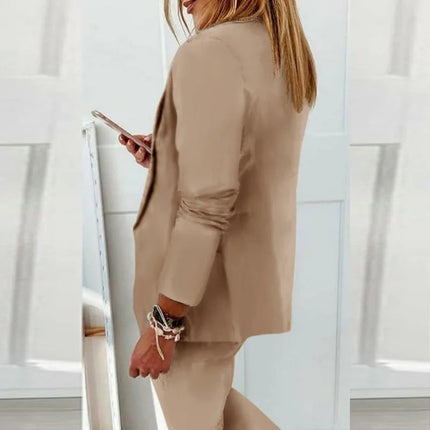 To-delt Damesett – Enkel og Elegant Blazer og Bukse med Krage og Knapper (Høst/Vår)