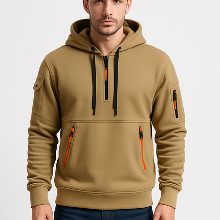 Herre Hettegenser med Glidelås – Vinterklar, Streetwear Stil med Flere Lommer
