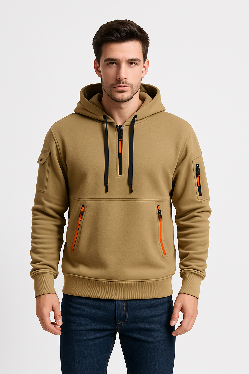 Herre Hettegenser med Glidelås – Vinterklar, Streetwear Stil med Flere Lommer