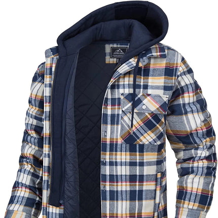 Vinter Skjortejakke for Menn med Avtakbar Hette – Tykk Rutete Flanell med Fleecefôr | Varm og Slitesterk Jakke til Kaldt Vær