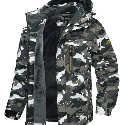 Vinterjakke for Menn med Fleecefôr – Vanntett og Vindtett Parka | Avtakbar Hette og Slitesterk Skijakke til Kaldt Vær