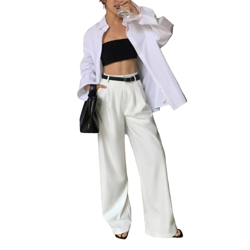 Vide Dressbukser for Dame – Høyt Liv & Elegant Snitt | Løse Kontorbukser med Flytende Fall til Høst 2025